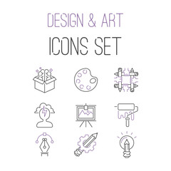 art icons set vector illustration design linear symbols artistic pictogram creativity button graphic collection thin symbol icon line flat isolated