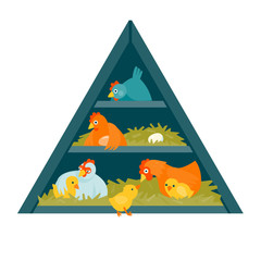 Henhouse in shape of triangle with funny birds vector illustration cartoon style © Olga Serova