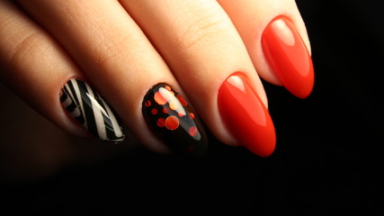 Manicure, nail design red abstraction