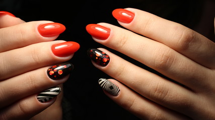 Manicure, nail design red abstraction