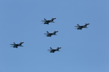 Fototapeta na wymiar The Thunderbirds over the Atlantic ocean in Florida