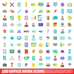 100 office work icons set, cartoon style