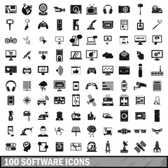 100 software icons set in simple style
