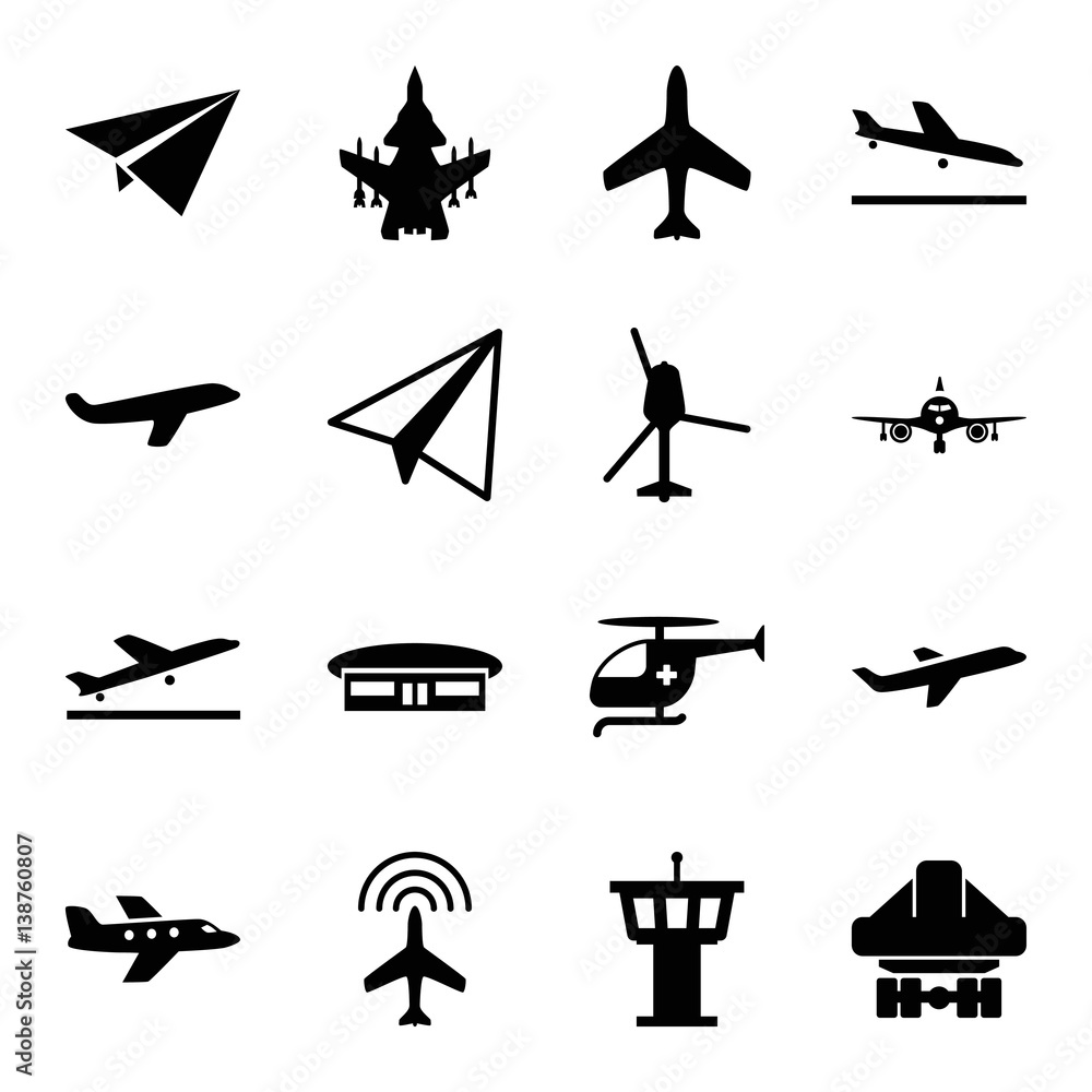 Poster Set of 16 aircraft filled icons