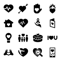 Set of 16 heart filled icons