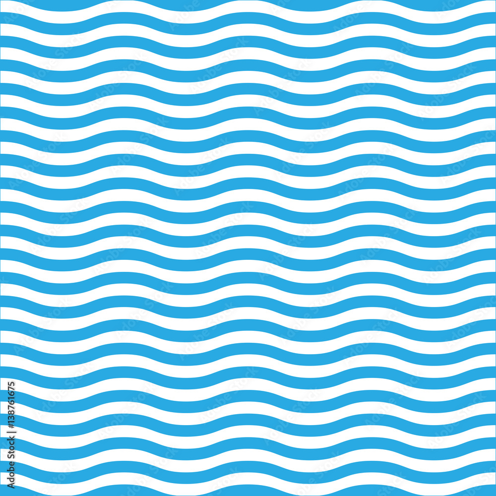 Wall mural wavy line seamless pattern in blue and white. simple retro navy style vector background.