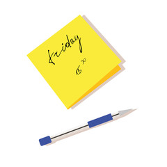 Yellow Sticky Memo Notes And Pen Vector Isolated Clipart 