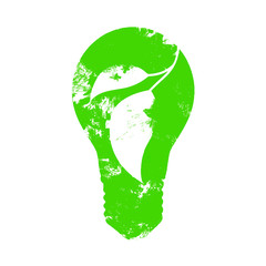 Green eco light Bulb with leaf.