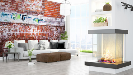 Modern bright interior . 3D rendering