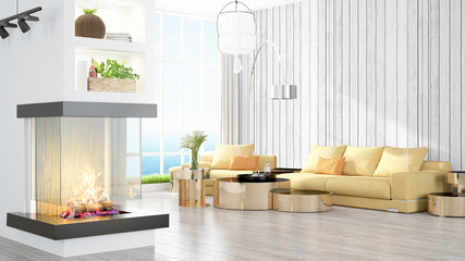 Modern bright interior . 3D rendering