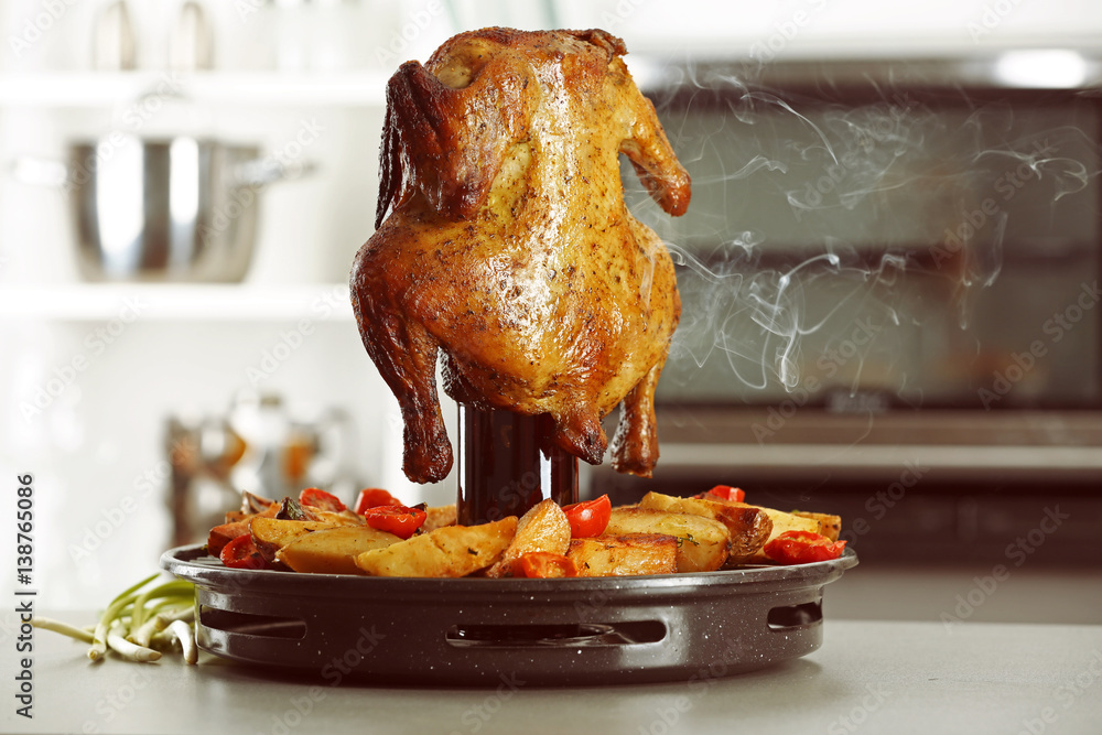 Canvas Prints grilled beer can chicken on kitchen table