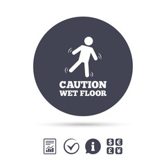 Caution wet floor icon. Human falling symbol.