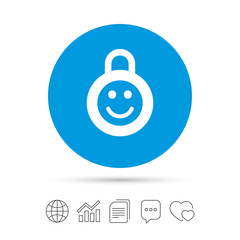 Child lock icon. Locker with smile symbol.
