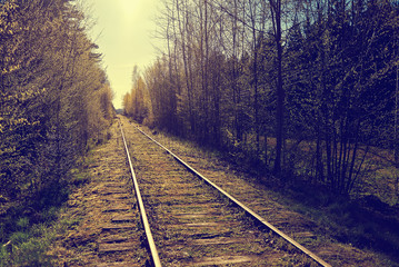 Fototapeta premium Image of an empty railroad. Railway tracks in a rural scene.