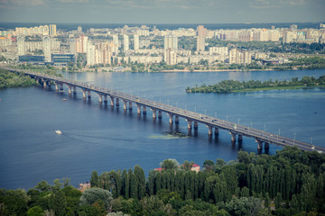 Fototapeta na wymiar Paton Bridge across the Dnieper River in Kiev