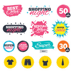 Clothes signs. T-shirt and pants with shorts.