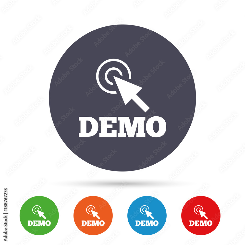 Poster demo with cursor sign icon. demonstration symbol.
