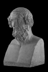 White plaster statue bust of the philosopher Homer