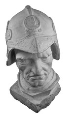 White plaster bust, sculptural portrait of warrior in armor and helmet Bartolomeo Colleoni