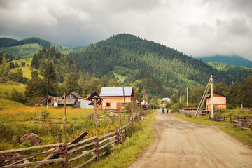 Fototapeta na wymiar road in the village in the Carpathian mountains