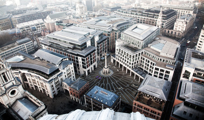 rooftop view over London on a foggy day from St Paul's cathedral, UK - obrazy, fototapety, plakaty