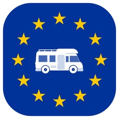 Camping-car dans un drapeau europ&eacute;en
