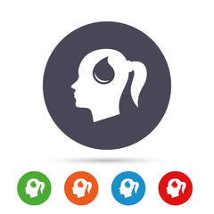 Head with drop sign icon. Female woman head.