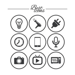 Home appliances, device icons. Electronics sign.
