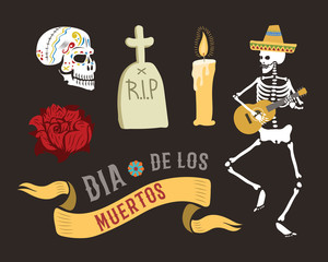 Colorful symbols for dia de los muertos day of the dead vector.