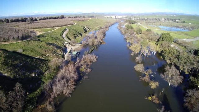 Drone Footage: California Winter Storm Weather Causes Flooding at San Joaquin River near Fresno