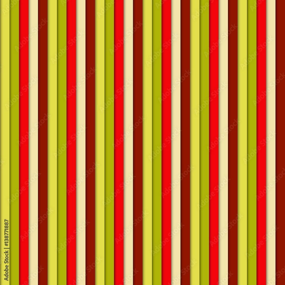 Poster seamless stripped pattern in bright christmas colors with shadow, vertical lines endless background