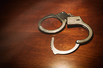 Pair of metal handcuffs