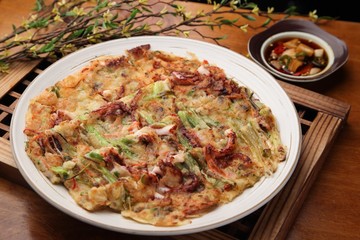 Seafood and Green Onion Pancake.  Haemul-pajeon.