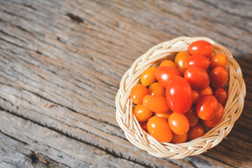 Still life group of tomato on old wood