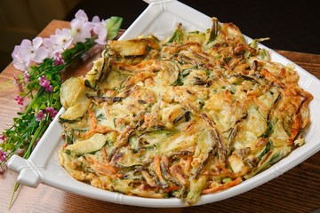 Seafood and Green Onion Pancake.  Haemul-pajeon.