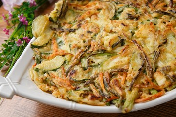 Seafood and Green Onion Pancake.  Haemul-pajeon.