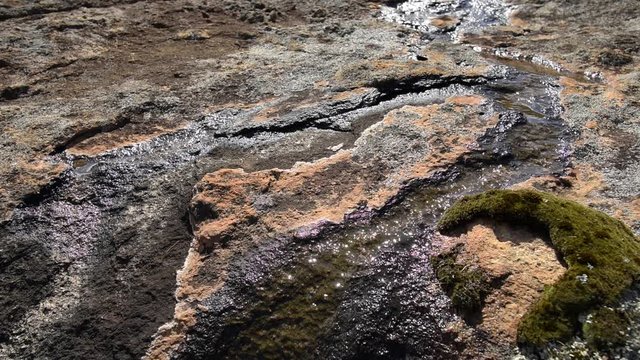 Regenwasser, Wasserlauf auf buntem Gestein, Granitfels, Regenwasser, australisches Outback, Wheatbelt, Westaustralien, Western Australia, Australien, Australia, Down Under