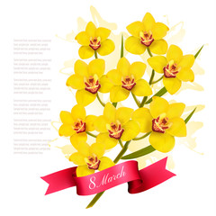 8th March illustration with yellow flowers. International Women's Day. Vector.