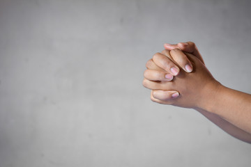 Close up of people scratch  itch hand  on gray background