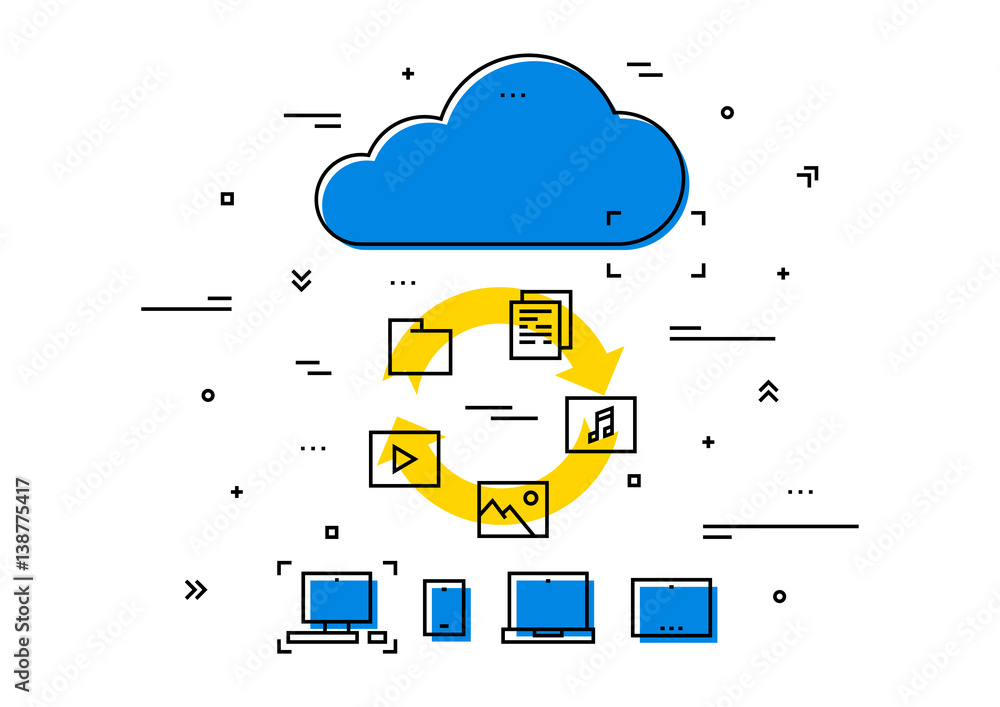 Poster cloud storage data transfer vector illustration. wireless file transfer network technology creative 