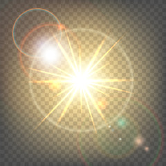 Heat sun with glare lens flare and vibrant glowing effects on transparent background