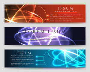 Glowing vector banners. Scientific and futuristic banner set with light effects. Light effects Scientific and futuristic banners set