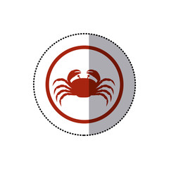 sticker red circular ornament with crab inside vector illustration