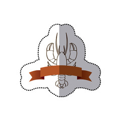sticker silhouette lobster with old ribbon vector illustration