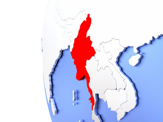 Myanmar on metallic globe