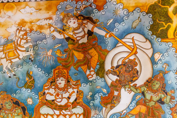 Close up view of ancient indian goddess wall paintings, Chennai, Tamil nadu, India. Feb 25, 2017