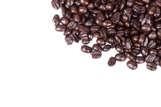 Coffee beans on white background blank for text