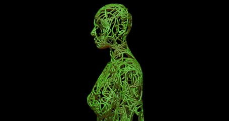 Obraz premium Earth Mother, green woman made of vines, roots. 3d render Side view