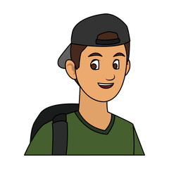 handsome young man with backwards baseball hat icon image vector illustration design 