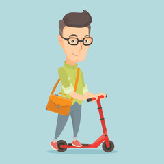 Man riding kick scooter vector illustration.